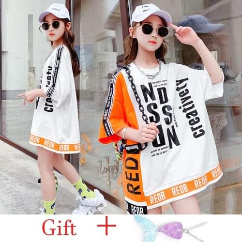 Fashion Teenage Girl Cartoon Long T-shirts Summer Clothes for Girls Cotton Kids Shorts Sleeve Tops Kids Princess Dress Tees