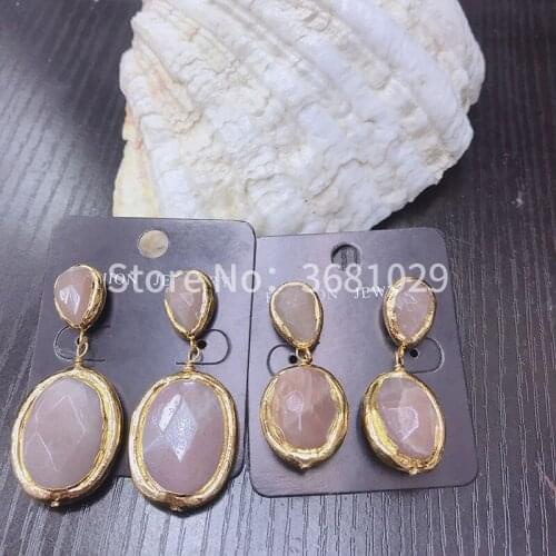 Fashion simple atmosphere with spring and summer delicate pink solar stone earrings