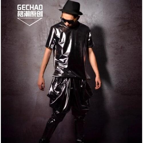 Shirt men Silver coated hip hop shirt teenage punk slim sexy Harlan series shirt mens personality stage singer dance