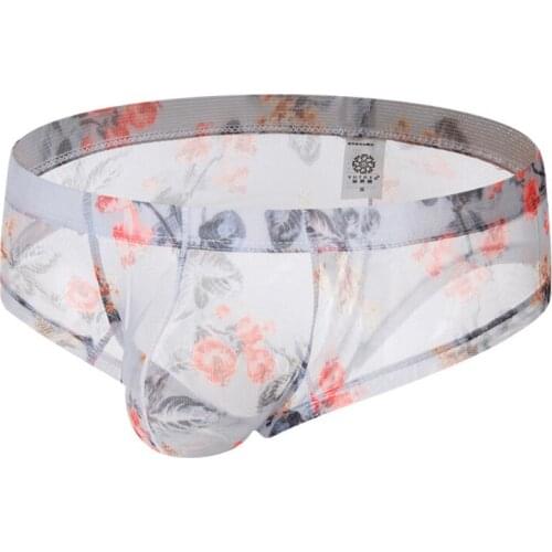 Mens Printed Sexy Underwear Transparent See Through Shorts Underpants Men Sexy Underwear Interior U-Shaped Small Boxer Briefs