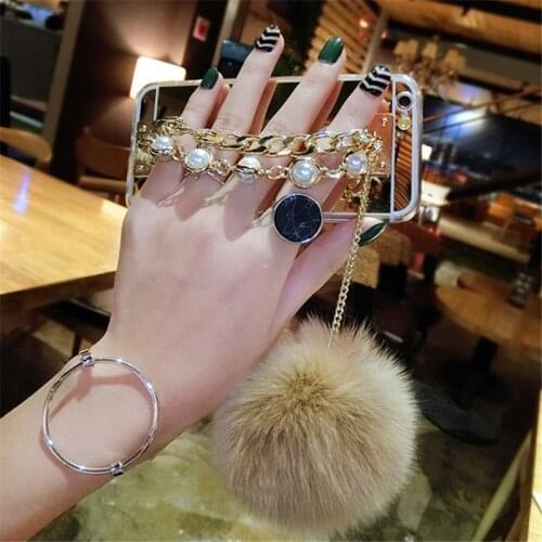 For iPhones 11 12 mini Pro MAX Xs 6 7 8 6plus 7/8plus Luxury Cute Fur ball Soft Back cover Pearl Bracelet Phone case Pompom