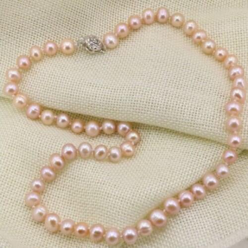 Natural freshwater orange pearl beads necklace 8--9mm chain clavicle jewelry 18"