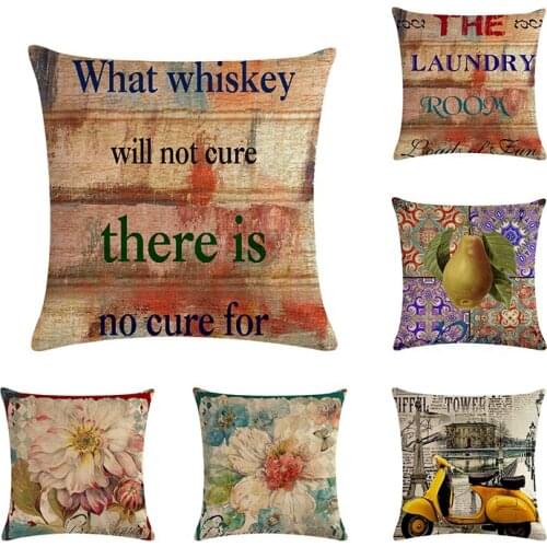 Retro Flower Pattern Pillow Cushion Cover Plant Sunflower Home Decor sofa Vintage Newspaper Style45x45cm Cusion Cover
