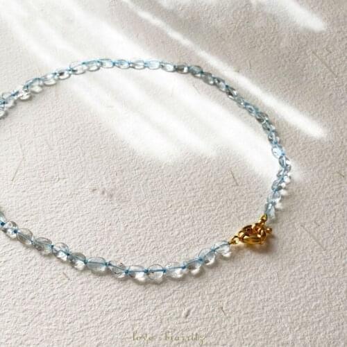High jewelry 2021 fresh light blue transparent crystal beads stainless steel buckle necklace for women fashion accessories gift