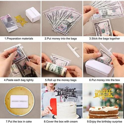 Plastic Clear Cake Money Pulling Box 20 Transparent Bag Connected Pockets