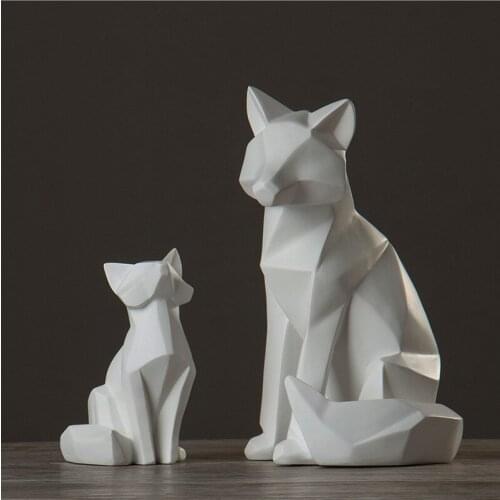 SIMPLE WHITE ABSTRACT GEOMETRIC FOX SCULPTURE ORNAMENTS CREATIVE MODERN NORDIC GEOMETRIC DECORATION HOME LIVING ROOM AP503915