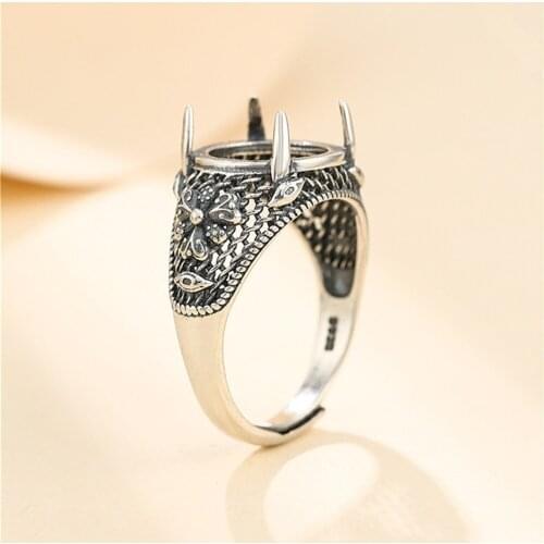 Ring Blank for 12x12mm Round Cabochons Adjustable Ring Base Thai Sterling Silver Antique Style Ring Setting SR0165