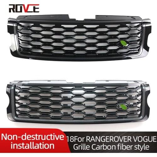 ROVCE Front Bumper Grille Grill For Land Rover Range Rover Vogue 2018 L405 Carbon Fiber Style Car Accessories