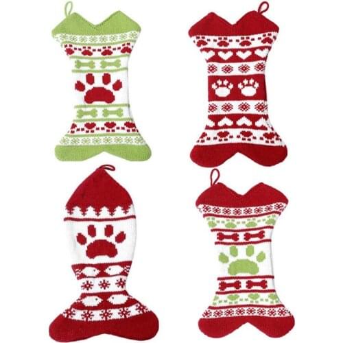 Christmas Stockings Pets Dog Bone Shaped Xmas Tree Hanging Christmas Stockings Candy Gift Bag Christmas Decorations