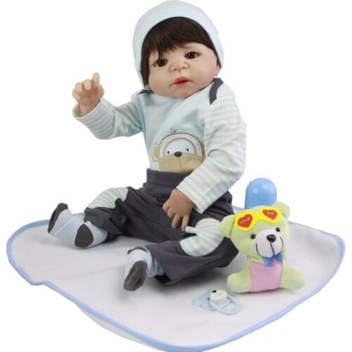 Wholesale Hot 23 Inch Reborn Baby Boy Simulate Full Silicone Body Boneca Reborn Doll Babies Newborn Little Man For Kids Playmate
