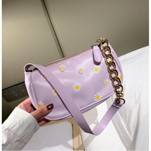 2020 New Fashion Daisy Shoulder Bag Ladies Vintage Small Flap Hangbag PU Leather Underarm Totes Chain Strap Crossbody Bag Purse