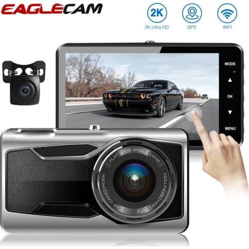 Dash cam Dual Lens car DVR Full HD 2560*1440P 4"Touch Screen With Backup Rear Camera GPS and WIFI Registrator Night Vision Vide