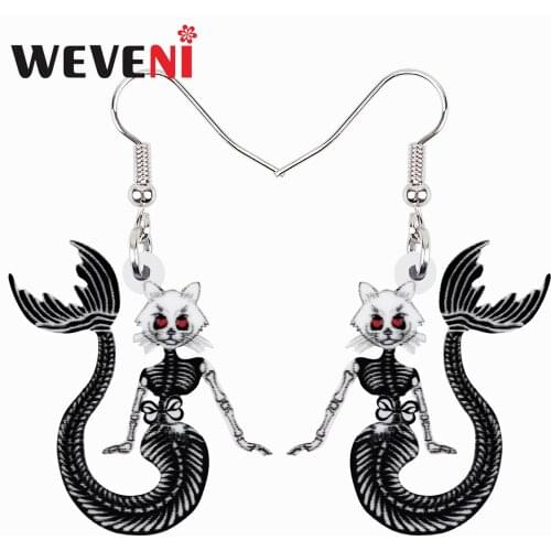 WEVENI Halloween Acrylic Horror Skull Demon Fish Cat Earrings Fashion Big Drop Dangle Charms Gifts Jewelry For Women Girls Teens