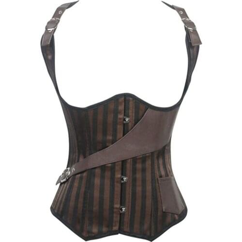 WYS.JL Womens Brown Striped Fashion Sexy Polyester Steel Frame Corset S-2XL