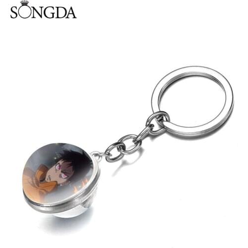 Japan Anime Enn Enn No Shouboutai Fire Force Double Sided Picture Glass Ball Keychain Pendant Key Ring Collection Jewelry Gifts