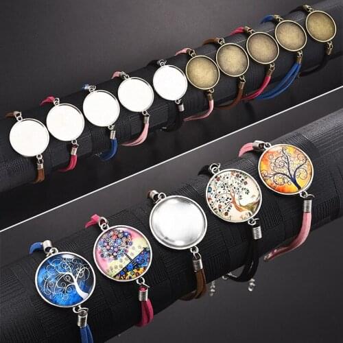 20pcs/Lot 20/25mm Leather Bracelet Blanks for Round Cabochon DIY Jewelry Making Connector Setting Bezels Tray Bracelet Findings