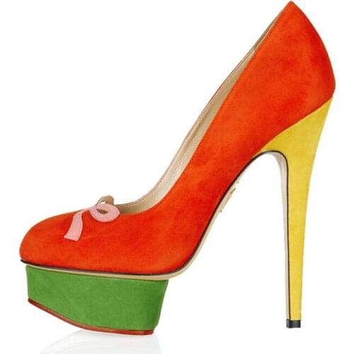 Womens Pointy Toe Platform Bowtie Match Colors Stilettos High Heel Low Top Pumps Suede Leather Shoes New 2021