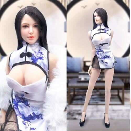 TYM127 1/6 Scale Female Soldier Clothes Accessory Printed Short Cheongsam Corset Mesh Skirt Set Model for 12'' Action Figure
