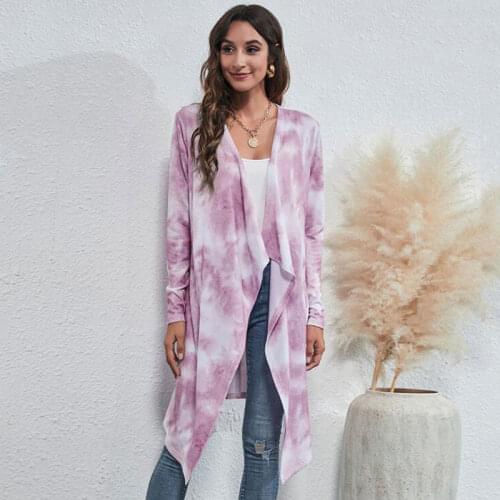 2021 Autumn Tie Dye Long Cardigan Women Knitted Cardigan Ladies Long Sleeve Loose Cardigan Sweater For Women