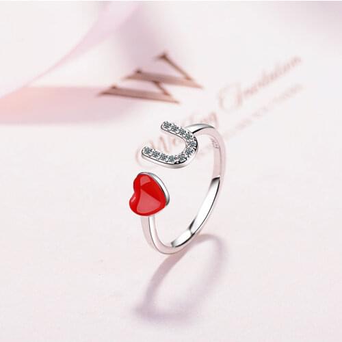 925 Sterling Silver Heart Shaped Ring Micro Zircon Letters Ring For Girls Birthday Gifts Dropshipping S-R250