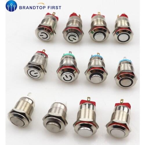 1PC LED light button switch 12mm instantaneous Momentary Latching Car Engine metal switch waterproof 3V 6V 9V 12V 24V 220V