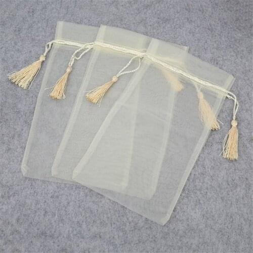 10pcs High-grade hanging tassel bag ornaments jewelry gift packaging yarn bags organza packaging bunching mouth yarn bags cute