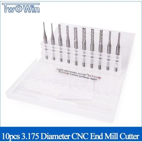 10pcs 3.175 Diameter CNC End Mill Cutter Mini PCB Carbide Router Bits Kit Set For Milling Tools New