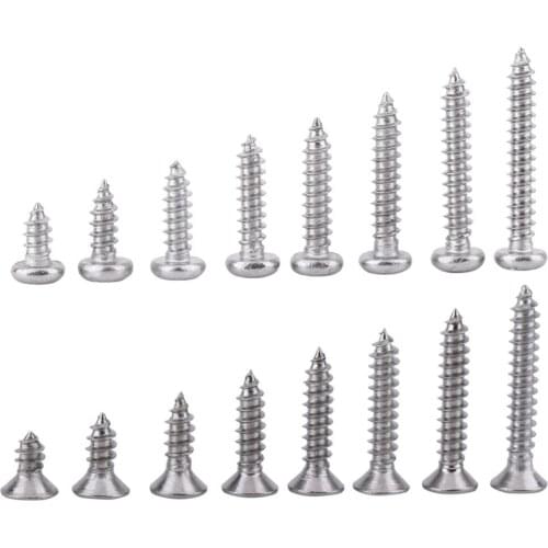 200Pcs M3 Stainless Steel Self-Tapping Screws Set Countersunk Head Wood Screw Pan Head Cross Screw Furniture Fittings Hardware