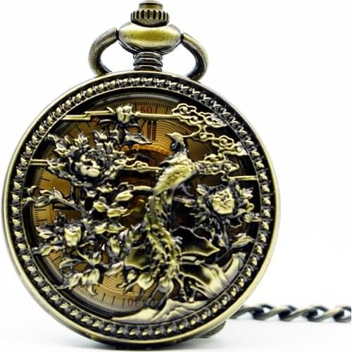 5pc/lot Best Selling Vintage Nursing Watches Bird Mechanical Pocket Watch Skeleton Pendant For Man Woman with Chain PJX1262