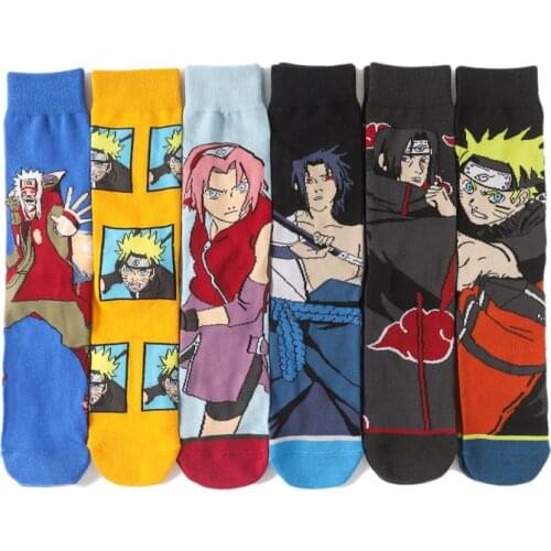 6Pair Cartoon Socks Sasuke Kakashi Akatsuki Minato Itachi Printed Casual Socks Anime Cosplay Accessories Kawaii Cotton Socks