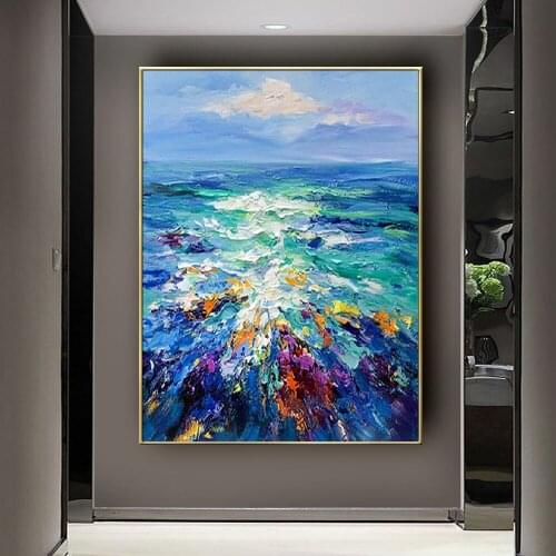 Abstract Knife 3D Flower Pictures Home Decor Wall Art Hand Painted Flowers Oil Painting on Canvas Handmade Blue Floral Paintings