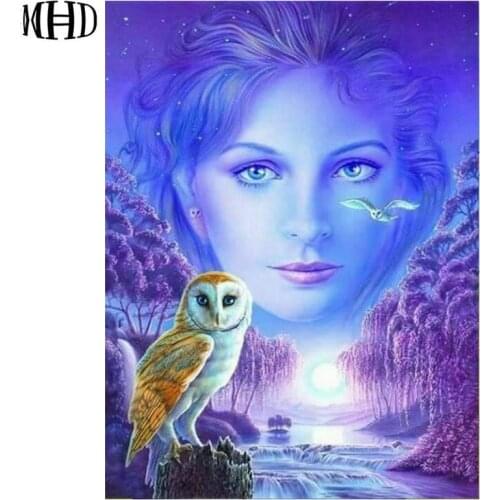 3d diy Rhinestone Diamond Embroidery Woman Owl Full & Round Diamond Painting Owl 3D Mosaic Cross Stitch Home Decor Needlework