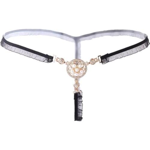 White Women Ladies Sexy Hot Erotic Full Transparent Low Waist Open Crotch Metal Chain Thong Panties G-strings Lingerie Underwear