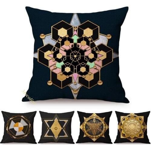 Golden Geometric Home Decoration Sofa Throw Pillow Case Nordic Cubism Abstract Line Luxury Cotton Linen Mandala Cushions Cover