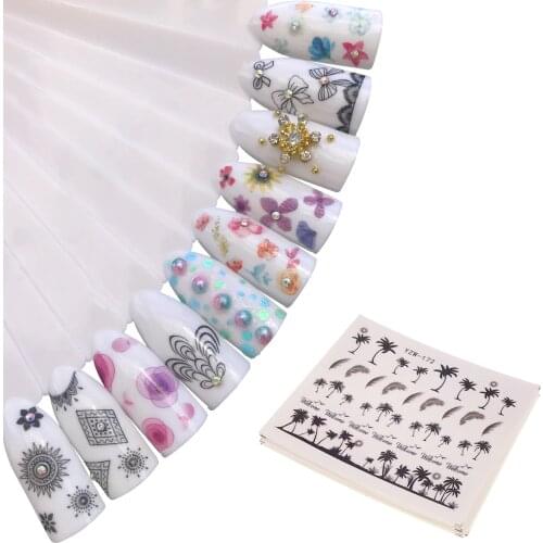 YZWLE Black Necklace Nail Water Sticker Maple Leaf Dried Flowers Design Slider Nail Art Decal Beauty Foils Decoration