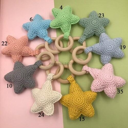 DHL 200pcs Baby Teething Ring Chewie Teether Safety Wooden Natural Star Sensory Toy Gift