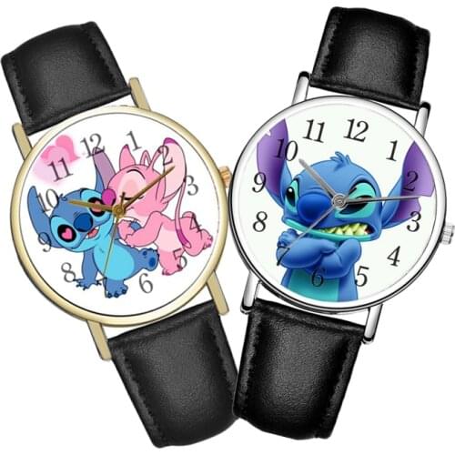 Disney Lilo & Stitch Cartoons Stitch Childrens watch Anime Childrens leather quartz watch student boy girl Couple watches