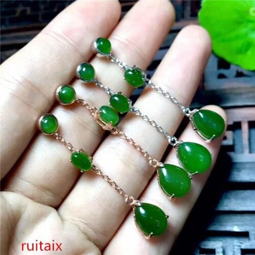 KJJEAXCMY fine jewelry 925 pure silver inlaid with natural hetian jade medulla ladys long oval ear hook shaped