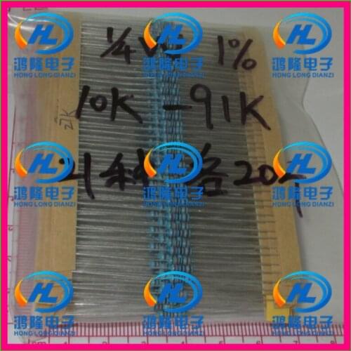 1/4W 21valuesX20pcs Metal Film Resistor Kit 10K~91K Resistor Pack 0.25W 1% samples pack Assorted Kit