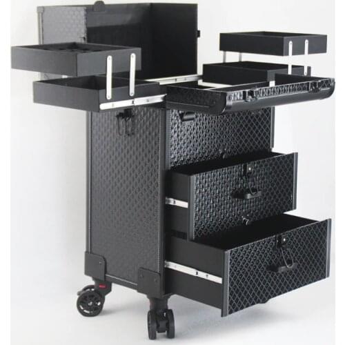 Professional Cosmetic Case Large Capacity Rolling Wheels Travel Suitcase Makeup Case On Beauty Nail Tattoo Manicure Trolley Box