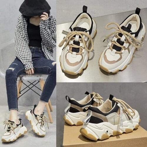 Koovan Womens Sneakers 2020 Spring New Leather Daddy Shoes Women Bottom Thick Soles Feet Small Casual Sports Shoes Women