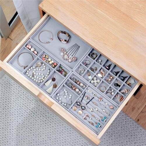 4pcs/Set Jewelry Organizer Box Flannel Ring Earring Bracelet Storage Tray Holder Drawer Necklace Watch Display ShowcaseContainer