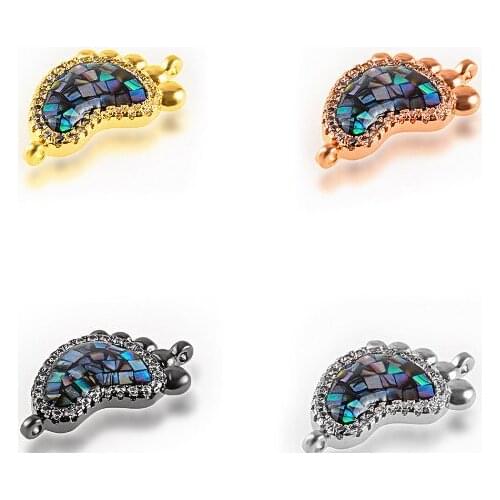 12*22mm Little feet crystal micro pave cz zircon cubic zirconia beads DIY Copper necklace charm bracelet connectors edv33