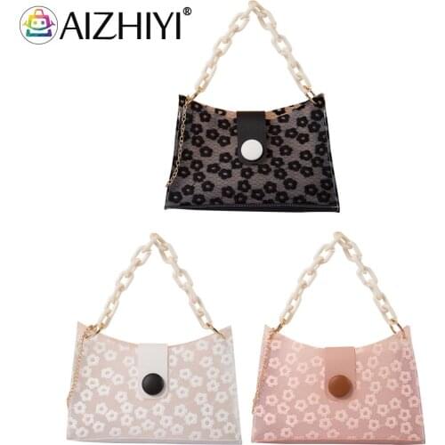 Fashion Women PU Leather Flower Lace Solid Color Crossbody Shoulder Bag Casual Ladies Acrylic Chain Small Handbags Purse