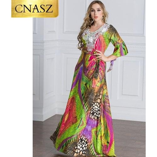 Contrast color Muslim Abaya Dress in Dubai Islamic Clothing For Women sleeve Casual Loose Size Musulmane colorful dress abaya