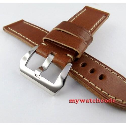 24mm brown heavy leather Genuine leather fit mens military parnis mens watch 22