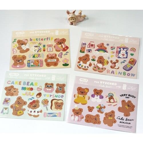 1Pc Kawaii Bear Colored Decoration Stickers Glittery Korean Diy Scrapbooking Bullet Journal Album Paper Creative Stationery
