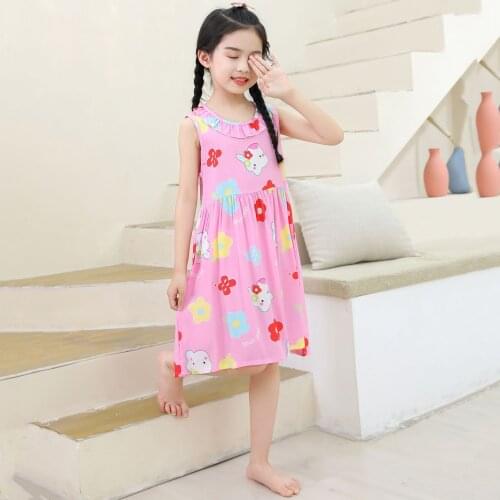 2021 New Nightgown for Girls Sleepwear Cotton Love Print Princess Dress Baby Kids Floral Vest Nightdress Children Home Pajamas