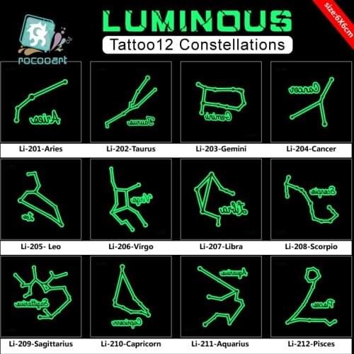 New Pretty Luminous Tattoo Stickers Body Art Glow in the Dark Temporary Flash Tattoos Party Twelve Constellations