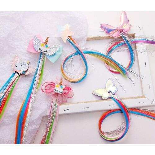 New Girls Cute Cartoon Unicorn Colorful Wigs Hairpins Princess Sweet Headband Hair Clips Barrettes Kids Fashion Hair Accessories